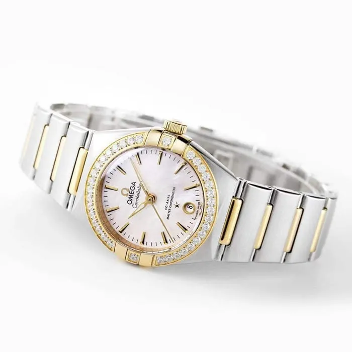 Top collectible watches Omega Women's White Plate Constellation Series Steel Strap Wristwatch Movement Diagrams
