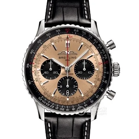 BLS aviation chronographBreitling1:1replica watch copper dial leather strap model AB0138241K1P1clasp live photos