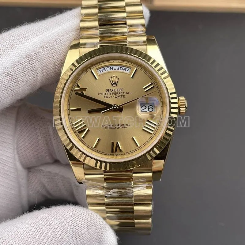 Rolex watch RC factory Day-Date40mm gold plate 3255yellow goldsteel bracelet model front live photo