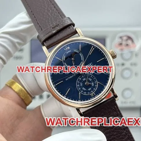 collectible watch GR factory IWC Portofino rose goldblue dialleather strap model clasplive photos