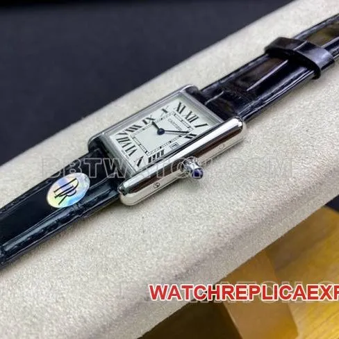 collectible watch DR factory tank Cartierwhite dial small quartz black braceletfront live photo