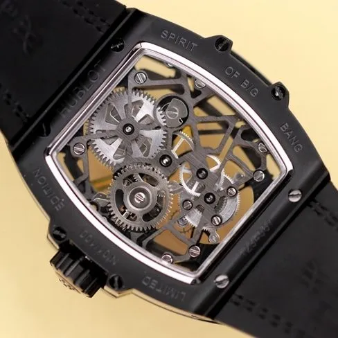 Hublot top-tier watch men's black dialrubber strap manual winding tourbillon mechanical MASTERPIECE series watch front view