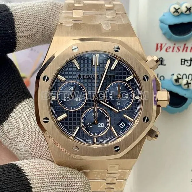 collectible watch Audemars PiguetBLS factory Royal Oakrose goldblue dial mechanical 26420front live photo
