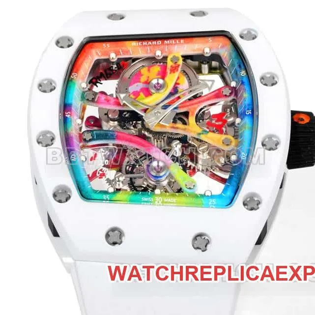 Richard Mille men's 1:1super graffiti tourbillon white rubber RM 68-01front live photo