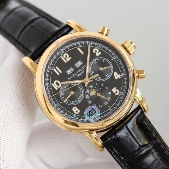 top-tier watch Patek Philippe super complex function chronograph series 18K gold white bottom men's mechanical watch clasp picture