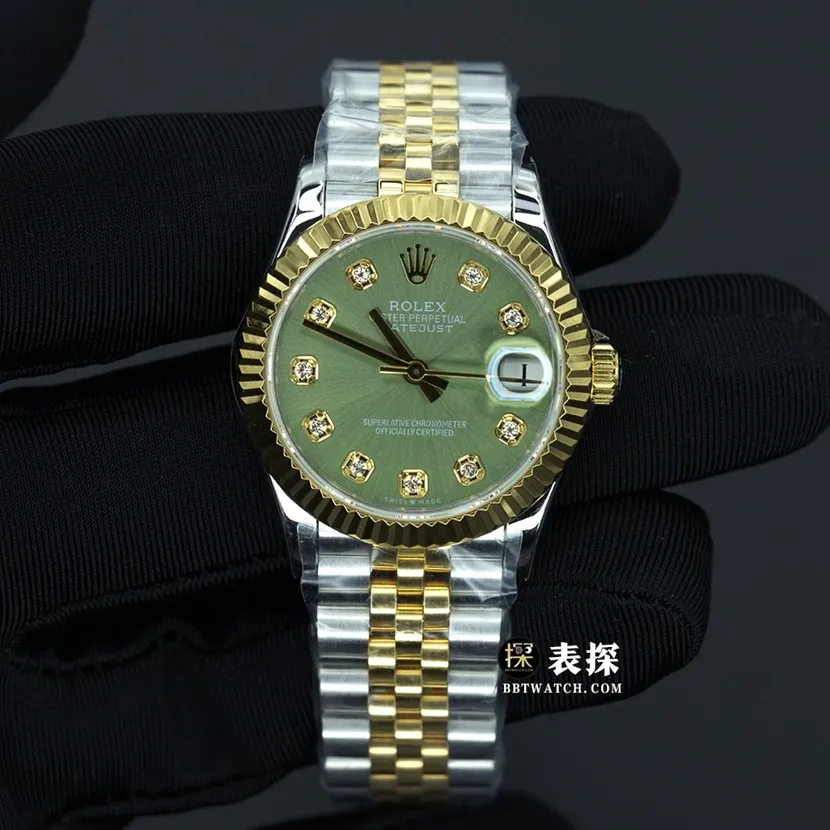 GS factory Rolex log top-tier high-quality watch ladies green dial gold steel bracelet model pictures and prices side live photo