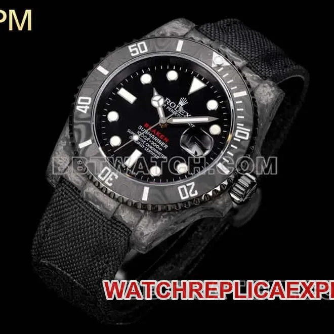 PPM factory RolexSubmarinersuper cloneblack dial carbon fiber 3135 black leather strap front live photo
