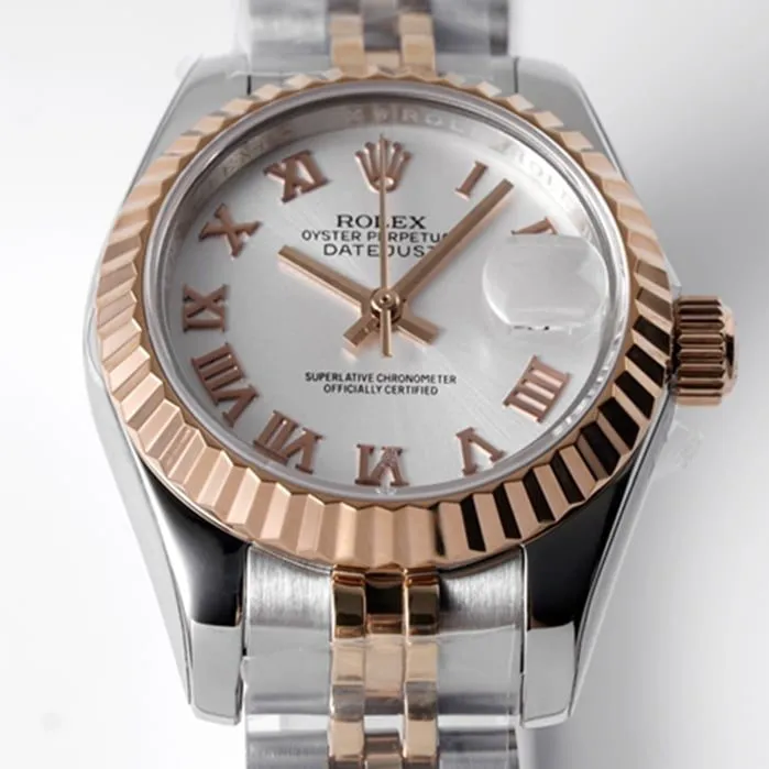 Top-tier watch Rolex women's white dialDatejuststeel bracelet watch back cover picture