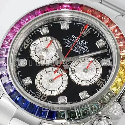 watch DaytonaRX FactoryRolex rainbow diamond bezelblack dial mechanical front live photo