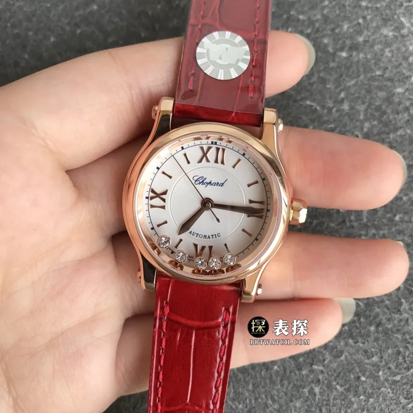 TWF factory Chopard women's five-bead happy diamond watch women's white dialleather strap model pictures and prices front live photo