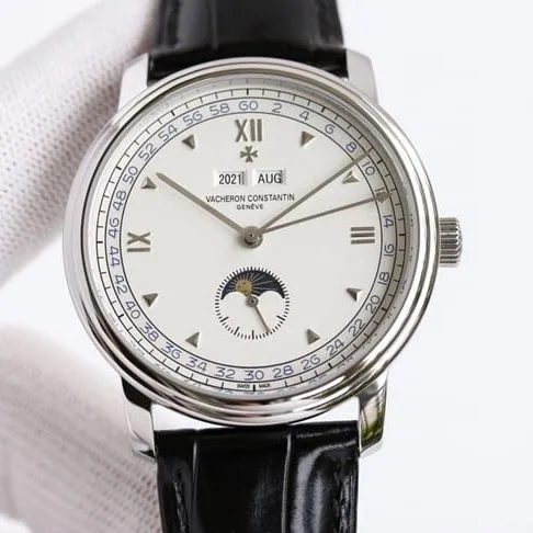 TWS factory Vacheron Constantintop-tier men's gray plate blue belt historical masterpiece series fully automatic movementleather strap watch front view