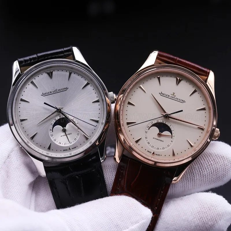 Jaeger-LeCoultre Master Ultra Thin Moon Phase Men's Rose Gold Watch Review Logo Images