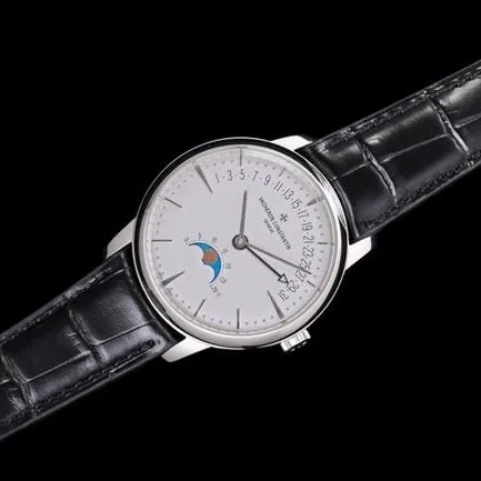top-tier replicaVacheron Constantin men's white dial black belt heritage series fully automatic movementleather strap watch front view