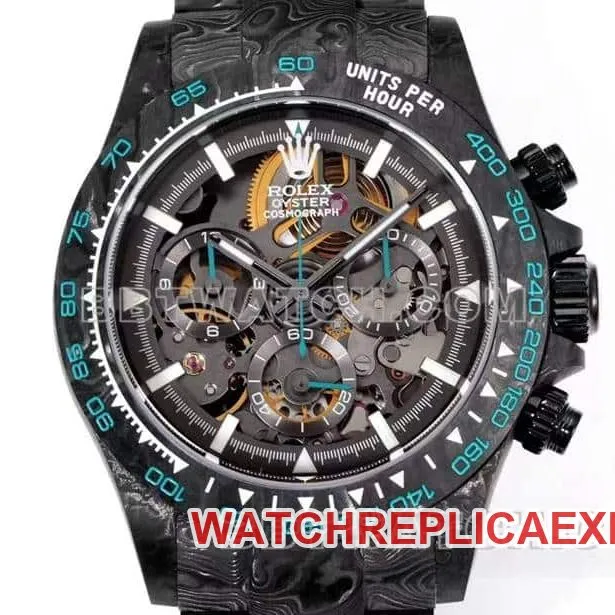 TW factory Rolex Daytona carbon fiber hollow plate black steel bracelet front live photo