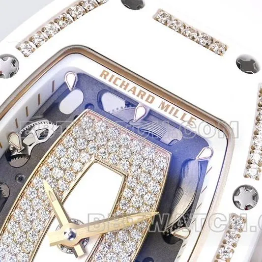 Richard Mille1:1replica watch ZF Factory white ceramicwhite dial diamond mechanical watch RM07-1front live photo