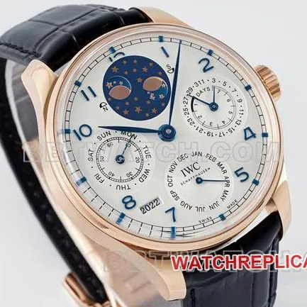 top-tier watch Portugal APS factory IWC perpetual calendar white dialrose goldcaseback live photo