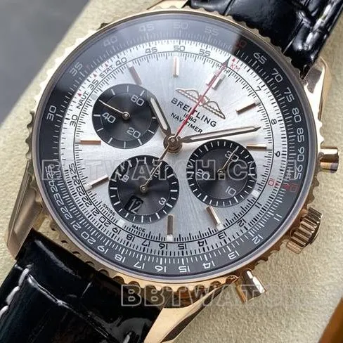 collectible watch aviation chronographBLS factory Breitlingrose gold silver gray plate leather strap model front live photo
