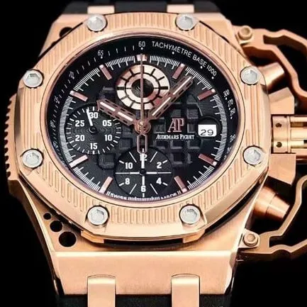 top-tier watch Audemars Piguet44mm men's black dial rubber strapRoyal Oak offshore mechanical watch front view