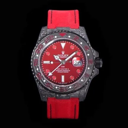 JH factory top-tier replicaRolex watch men's red plate red strap automatic movement nylon belt front view