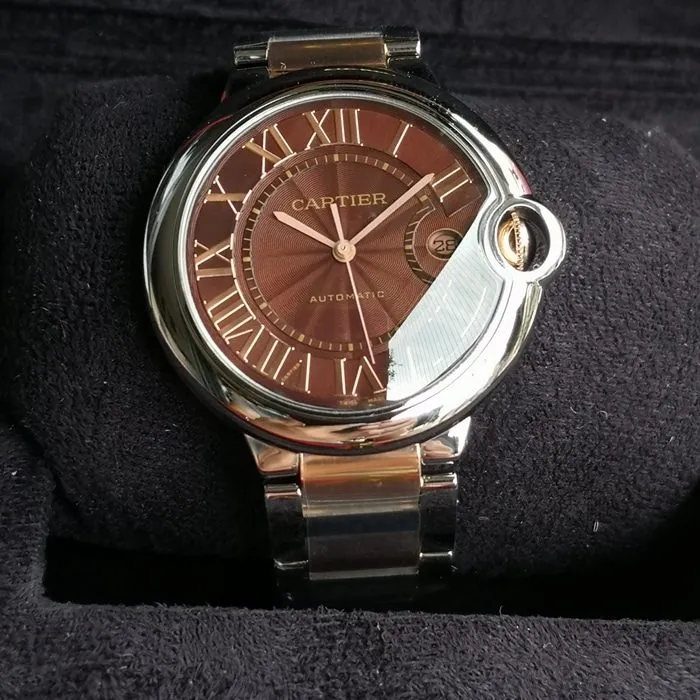 top-tier watch Cartier men's brown dial blue balloon series mechanical watch front view