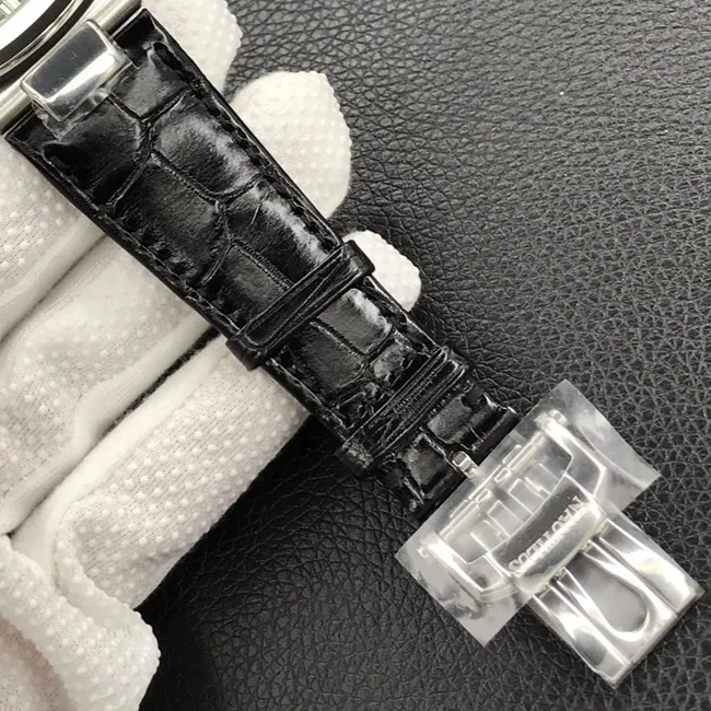 3k factory top-tier watch Patek Philippe men's green dial black belt Nautilus series leather strap watch front view