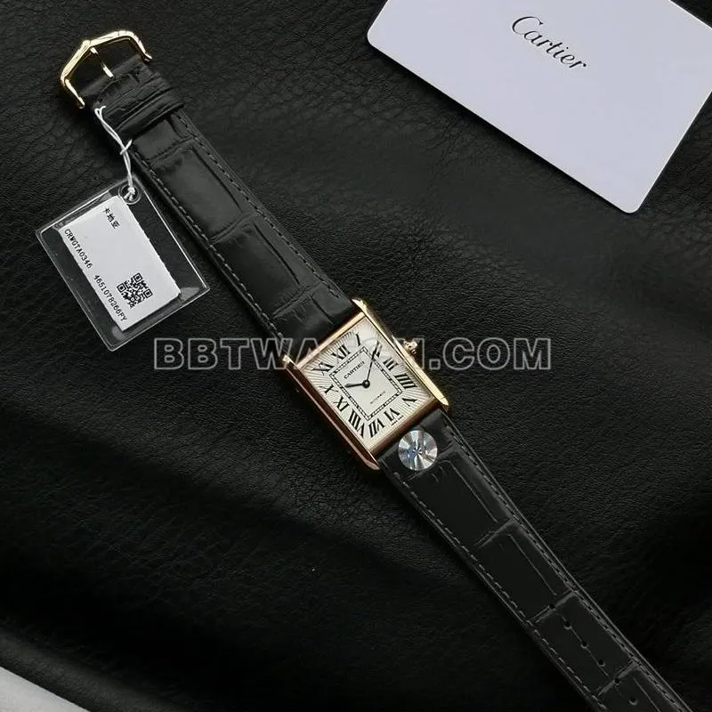 Cartier collectible watch F1 factory tank white dialrose gold case 2899MCmovementleather strap model front live photo