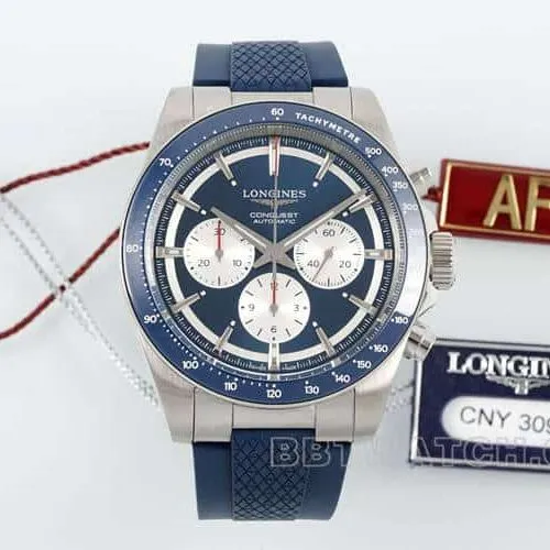 AFLongines Concast stop-tier 1:1super blue dial rubber style L3.835.4.91.2front live photo