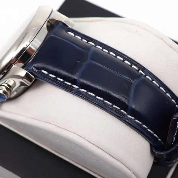 GL factory Longinessuper watch famous eight-pin moon phase7751blue dialleather strap front view