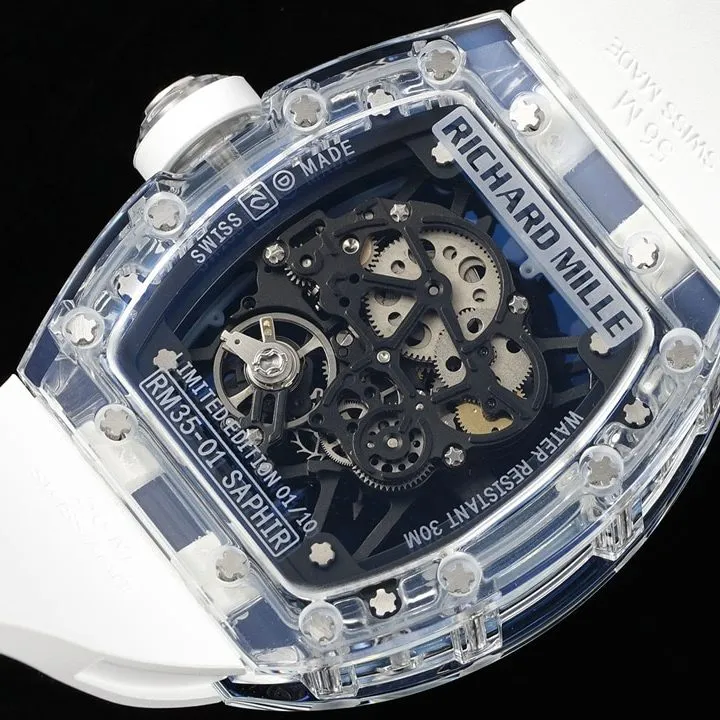 Richard Mille Men's Watch Transparent Hollow Disc Rubber Model RM35-01front live photo