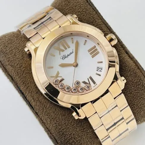 YF factory top-tier watch ChopardHAPPY DIAMONDS series 18K gold white dial ladies watch clasp picture