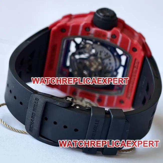1:1replica watch RM35-02 UMI factory Richard Mille red shell black belt front live photo