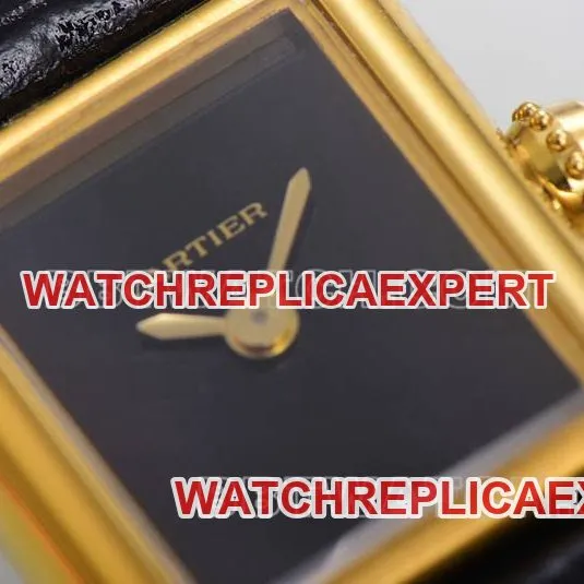 Cartier collectible watch F1 factory tank black dialyellow gold shell leather strap model front live photo