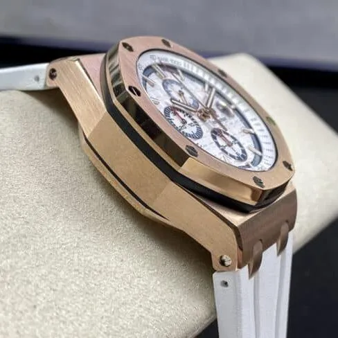 top-tier replicaAudemars PiguetRoyal Oak offshore 26400 watch 18K rose gold white dial men's mechanical watch front view