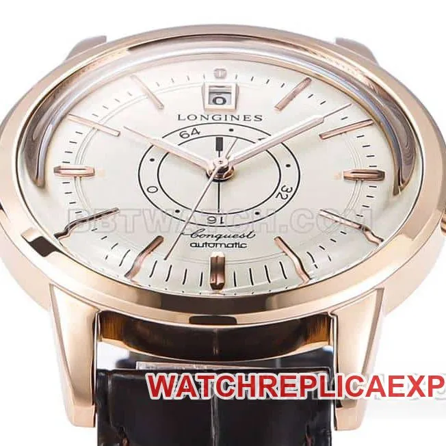 AD factory Longines classic replicatop-tier 1:1high-quality replicaguilloché dialrose goldleather strap model front live photo