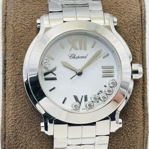 YF factory top-tier watch ChopardHAPPY DIAMONDS series white steel bracelet diamond ladies watch front view