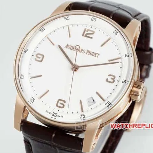 APSAudemars PiguetCODE1:1super clonewhite dialrose gold shell leather strap model 15210front live photo