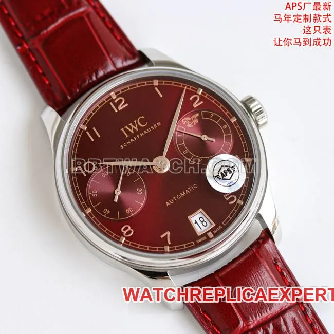 collectible watch Portugal APS factory IWC red plate leather braceletfront live photo