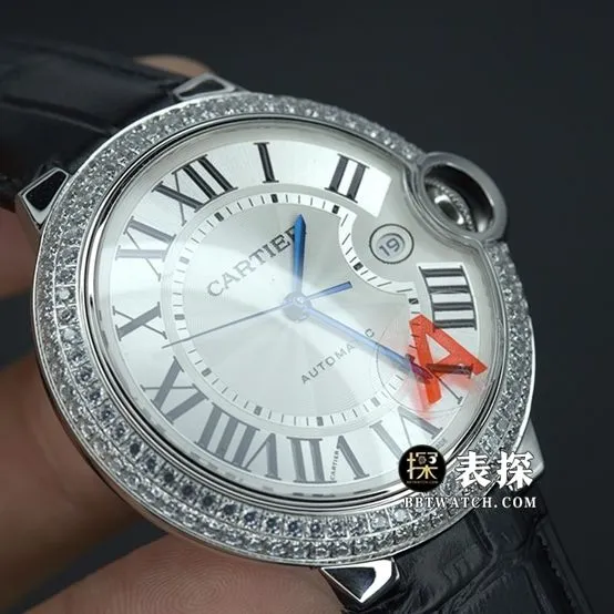 V6 factory Cartier blue balloon WE9009511:1super watch men's silver white dialleather strap picture and price front live photo