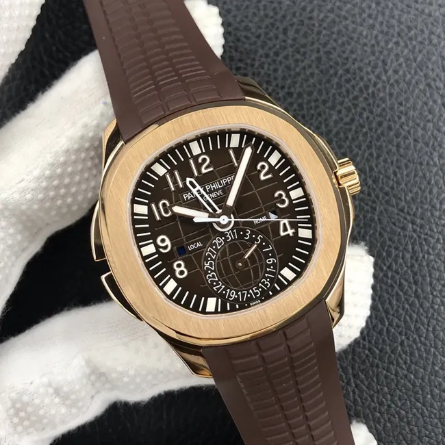 ZF Factorytop-tier watch Patek Philippe men's brown plate and brown belt Aquanaut series watch front view