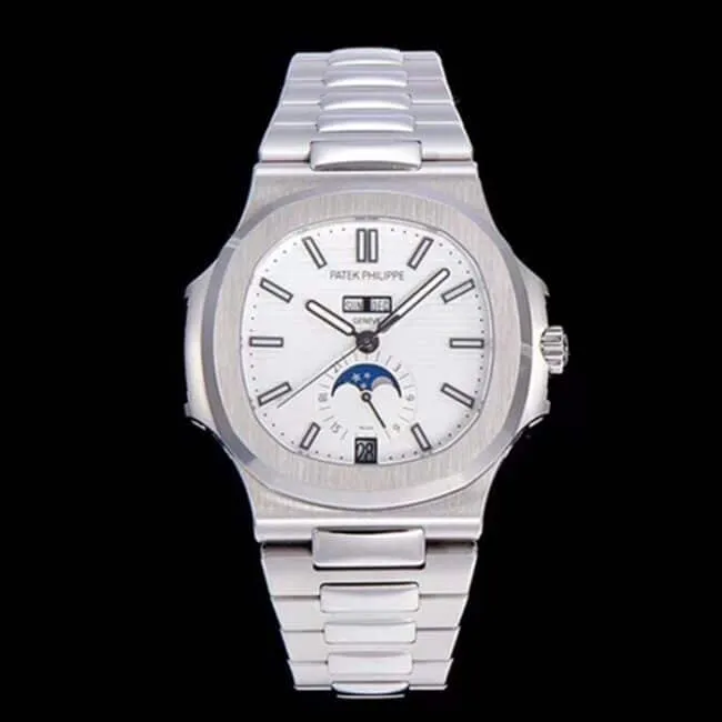 top-tier watch Patek Philippe men's white dialsteel bracelet5726 series watch front view
