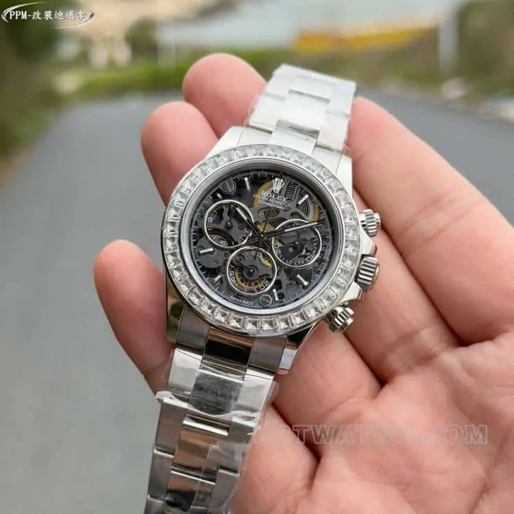PPMRolexDaytonatop-tier 1:1super hollow dialdiamond bezelsteel bracelet front live photo