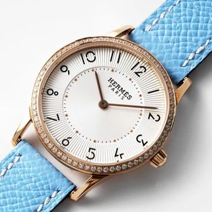 top-tier Hermes Slim d’Hermes women’s white dial blue band quartzleather strap watch front view