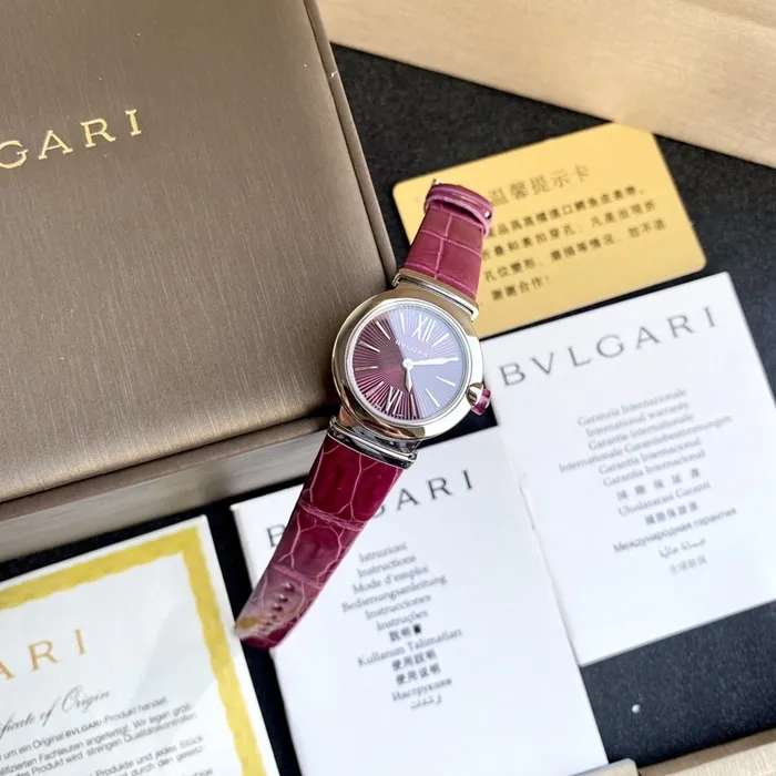 top-tier watch Bvlgari women's red plate and red strap LVCEA series quartz watch front view