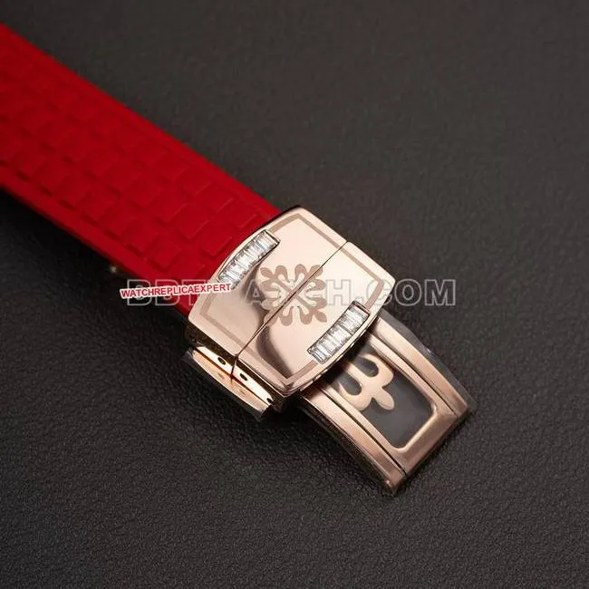 collectible watch Patek PhilippePPM factory Aquanaut mechanical red rubber braceletfront live photo