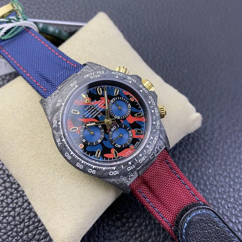 Rolex watch universe chronograph Daytona series carbon fiber customized version of men's mechanical watch front view