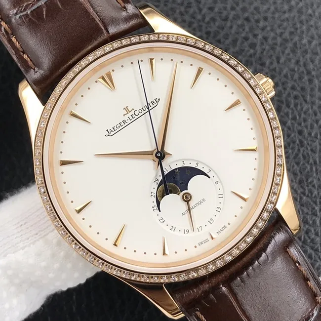 GF FactoryJaeger-LeCoultretop-tier watch men's white dial brown belt master series leather strap mechanical watch movement picture