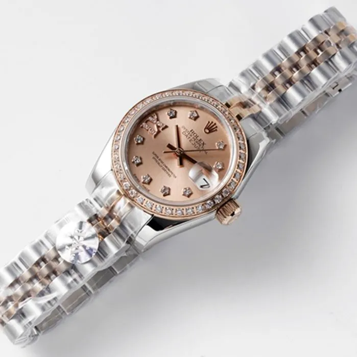 Top-tier watch Rolex women's gold plate Datejuststeel bracelet watch front view