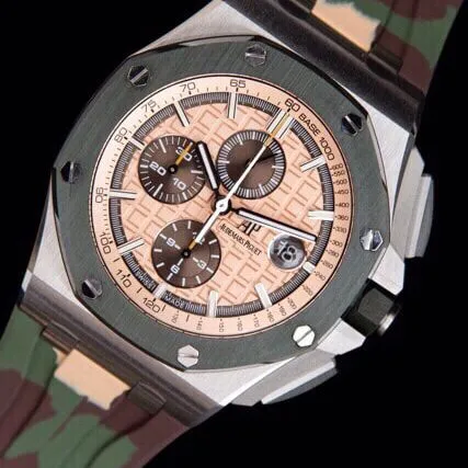 top-tiersuper cloneAPFgreen dialAudemars PiguetRoyal Oak Offshore 26400 watch front view