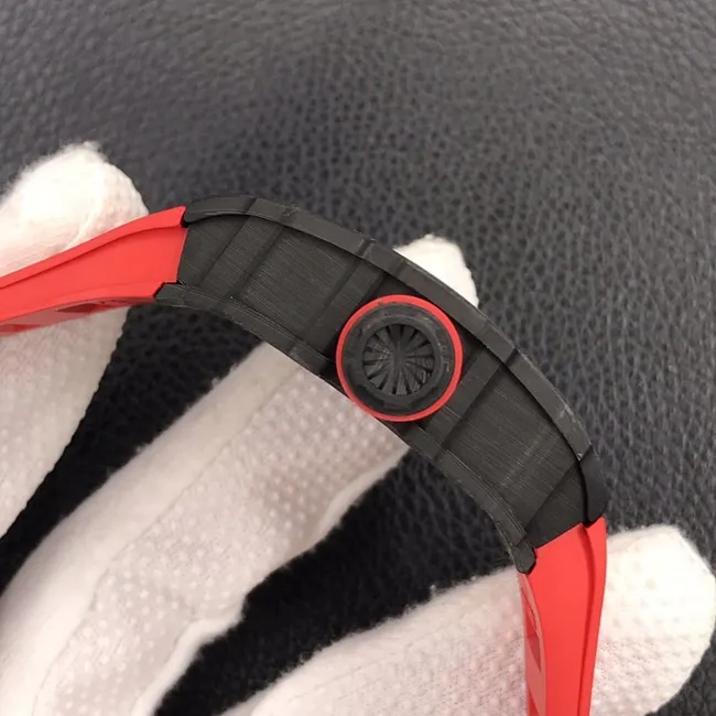 ZF Factory Top collectible watches Richard Mille Men's Black Plate Red Rubber Band Automatic Mechanical Watch Front View