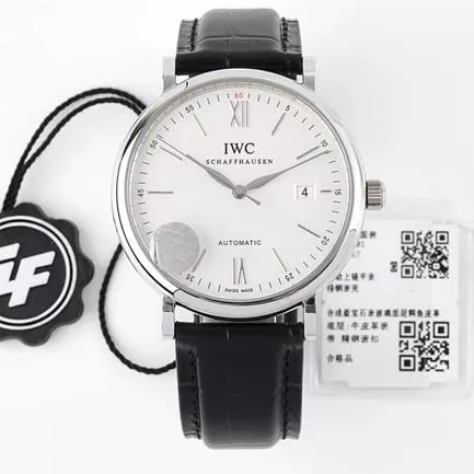 ZF Factorytop-tier watch IWC white dial black belt Portofino series leather strap automatic movement watch clasp picture